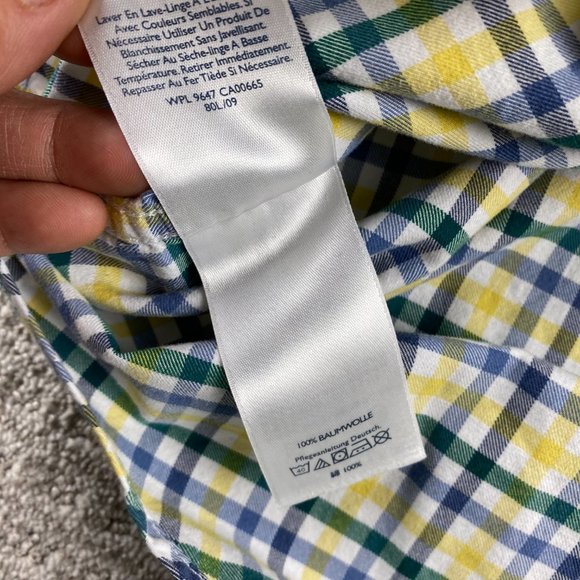 Eddie Bauer Shirt Men Large L Yellow White Blue Checkered Button Down Relaxed - Picture 7 of 11